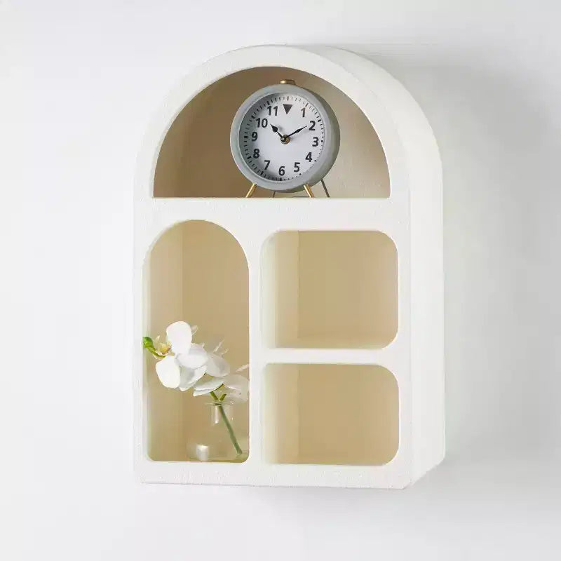 Mensola da parete ad arco geometrica in legno 24"x16" con forme a blocco color crema: Stile tradizionale, nessun montaggio richiesto, vani a giorno
