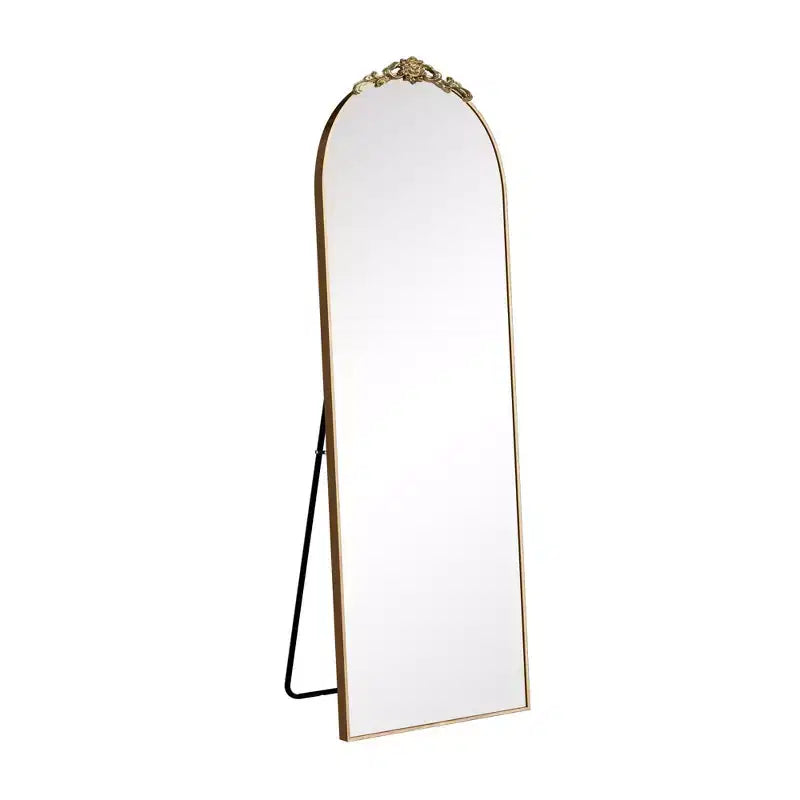 Specchio a figura intera 67x24 in lega di alluminio con bordo ad arco e supporto