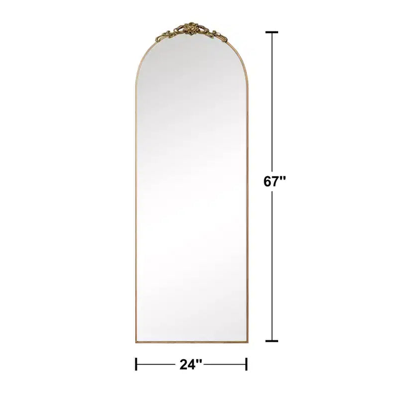 Specchio a figura intera 67x24 in lega di alluminio con bordo ad arco e supporto