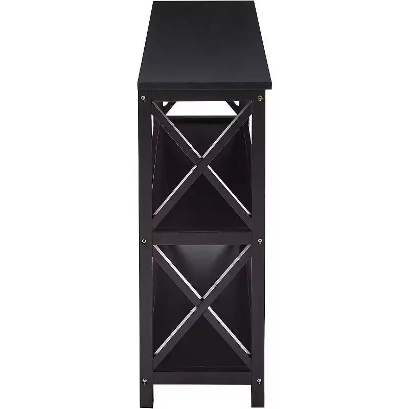 Tavolino da Ingresso/Consolle X-Design a 3 Livelli con Ripiani, Nero