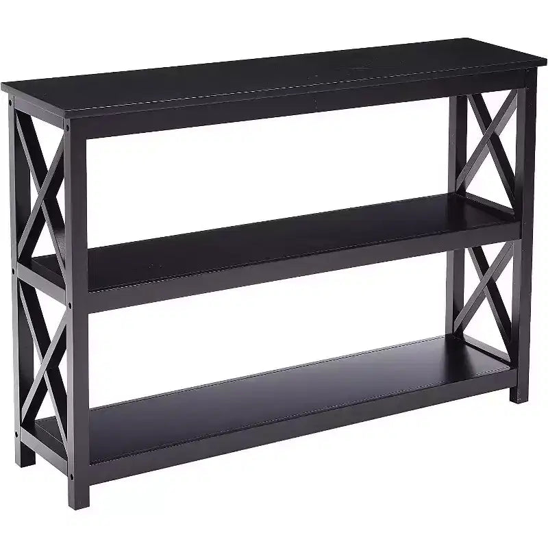 Tavolino da Ingresso/Consolle X-Design a 3 Livelli con Ripiani, Nero
