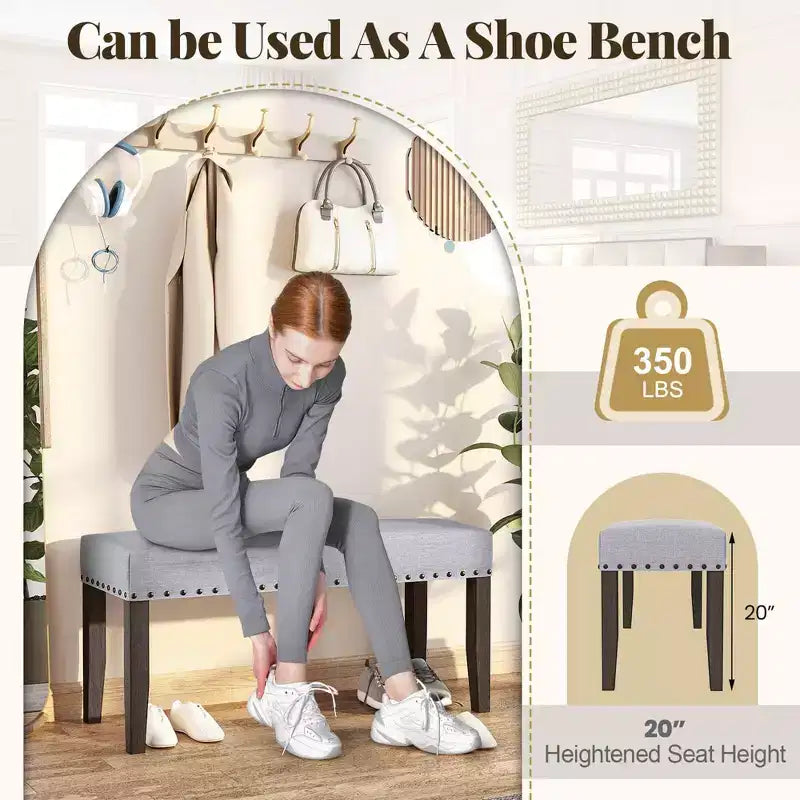 42,5 Panca da Ingresso Imbottita con Rifinitura Borchiata Morbido Cuscino Camera da Letto