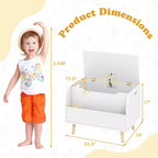 Contenitore portagiochi in legno per bambini con libreria frontale, 4 gambe in legno massiccio e coperchio ribaltabile per cameretta, bianco/rosa