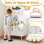 Contenitore portagiochi in legno per bambini con libreria frontale, 4 gambe in legno massiccio e coperchio ribaltabile per cameretta, bianco/rosa