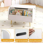 Contenitore portagiochi in legno per bambini con libreria frontale, 4 gambe in legno massiccio e coperchio ribaltabile per cameretta, bianco/rosa