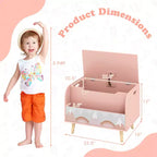 Contenitore portagiochi in legno per bambini con libreria frontale, 4 gambe in legno massiccio e coperchio ribaltabile per cameretta, bianco/rosa