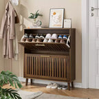 Scarpiera a doghe in noce da 31,5 pollici, design freestanding moderno di metà secolo con 2 cassetti a ribalta, ideale per corridoi