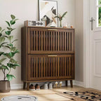 Scarpiera a doghe in noce da 31,5 pollici, design freestanding moderno di metà secolo con 2 cassetti a ribalta, ideale per corridoi