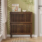 Scarpiera a doghe in noce da 31,5 pollici, design freestanding moderno di metà secolo con 2 cassetti a ribalta, ideale per corridoi