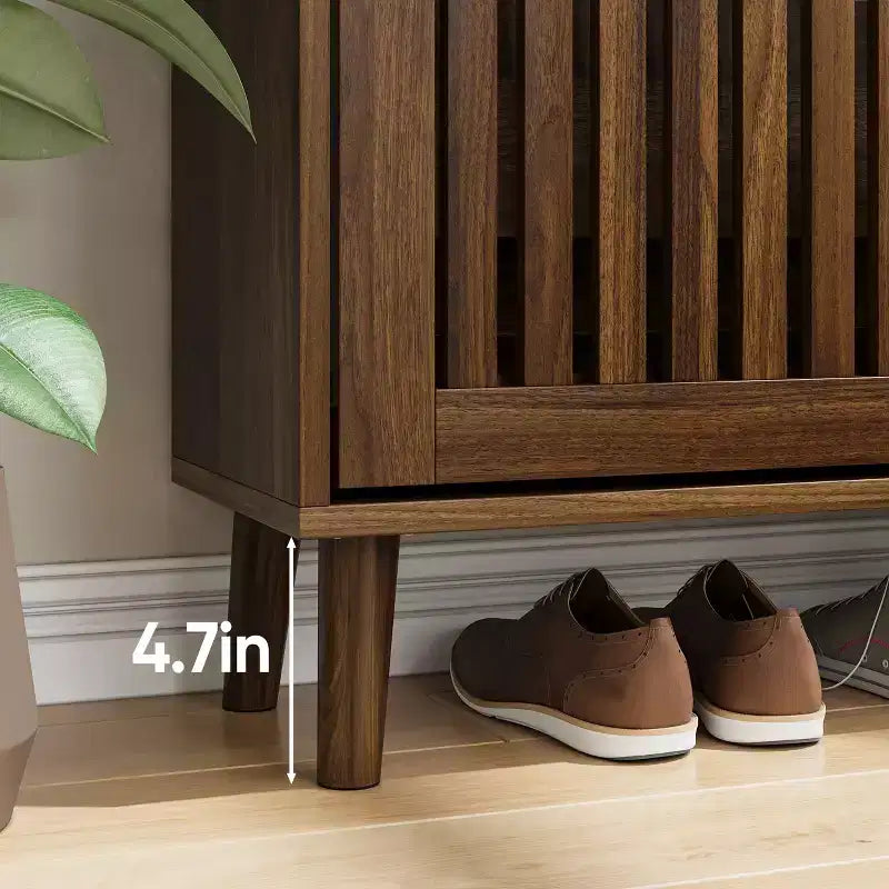 Scarpiera a doghe in noce da 31,5 pollici, design freestanding moderno di metà secolo con 2 cassetti a ribalta, ideale per corridoi