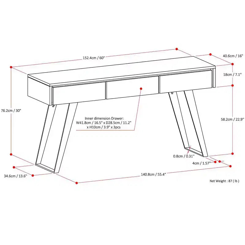 Tavolo da divano/consolle Mitchell largo 152 cm, stile industriale moderno