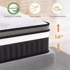 Materasso ibrido matrimoniale da 14 pollici in scatola con memory foam in gel, sensazione media, sollievo dalla pressione, delicato sulla pelle, isolamento del movimento, certificato CertiPUR-US