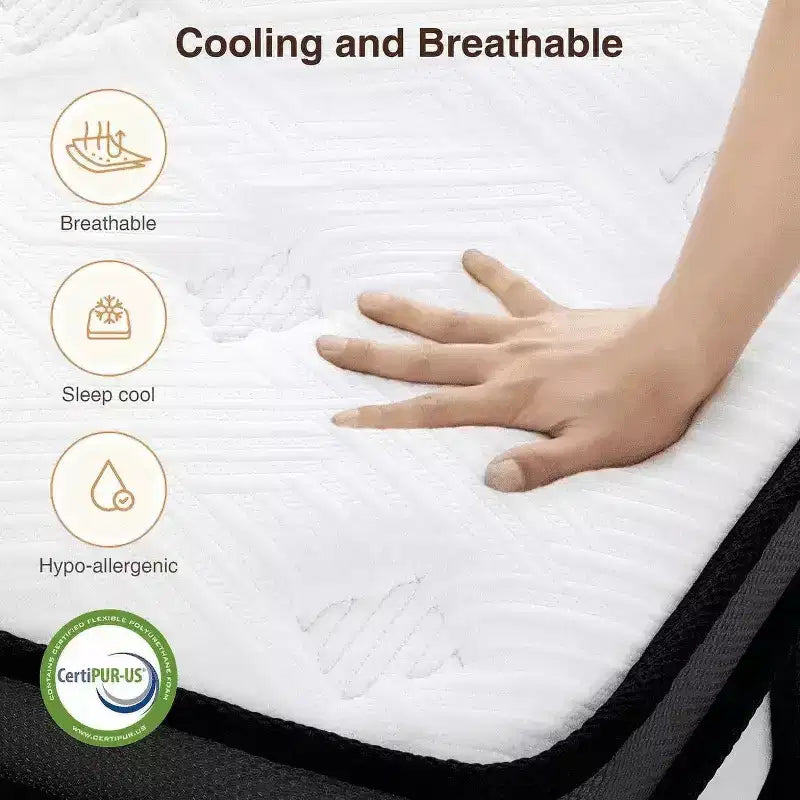 Materasso ibrido matrimoniale da 14 pollici in scatola con memory foam in gel, sensazione media, sollievo dalla pressione, delicato sulla pelle, isolamento del movimento, certificato CertiPUR-US