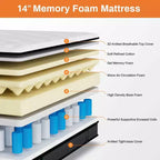 Materasso ibrido matrimoniale da 14 pollici in scatola con memory foam in gel, sensazione media, sollievo dalla pressione, delicato sulla pelle, isolamento del movimento, certificato CertiPUR-US