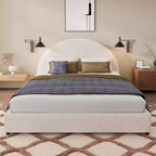 Struttura Letto Imbottita a Piattaforma Queen/King Size con Testiera Curva Imbottita, Bianca