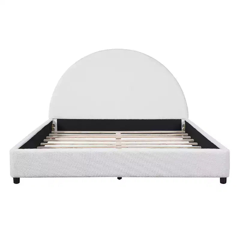 Struttura Letto Imbottita a Piattaforma Queen/King Size con Testiera Curva Imbottita, Bianca