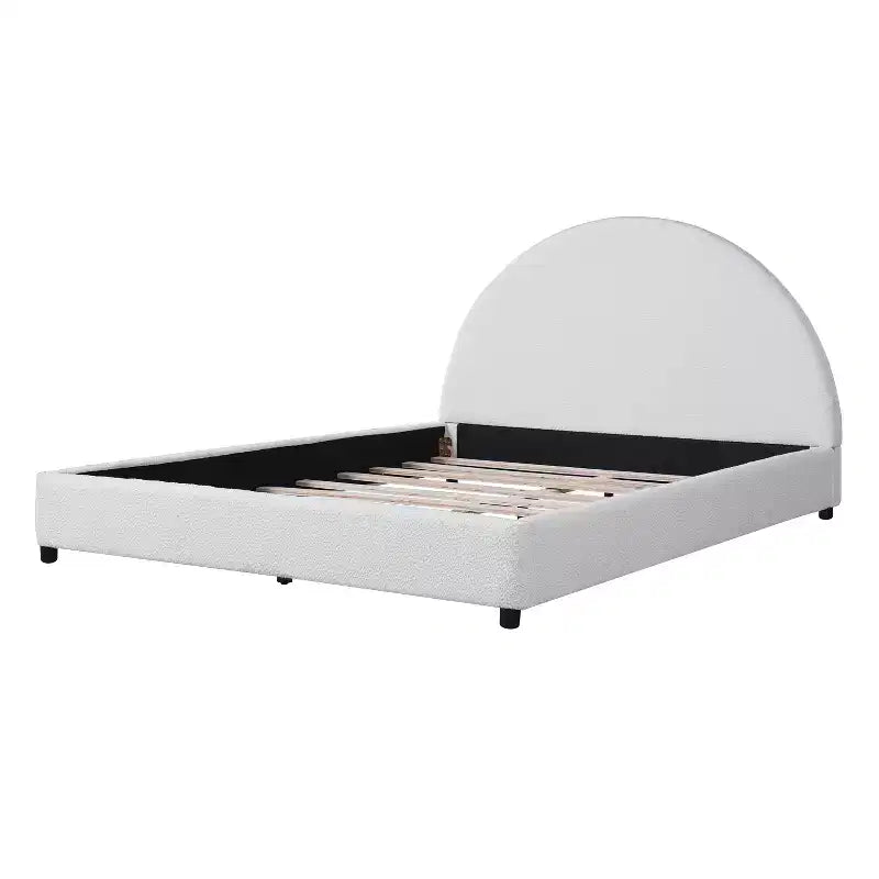 Struttura Letto Imbottita a Piattaforma Queen/King Size con Testiera Curva Imbottita, Bianca