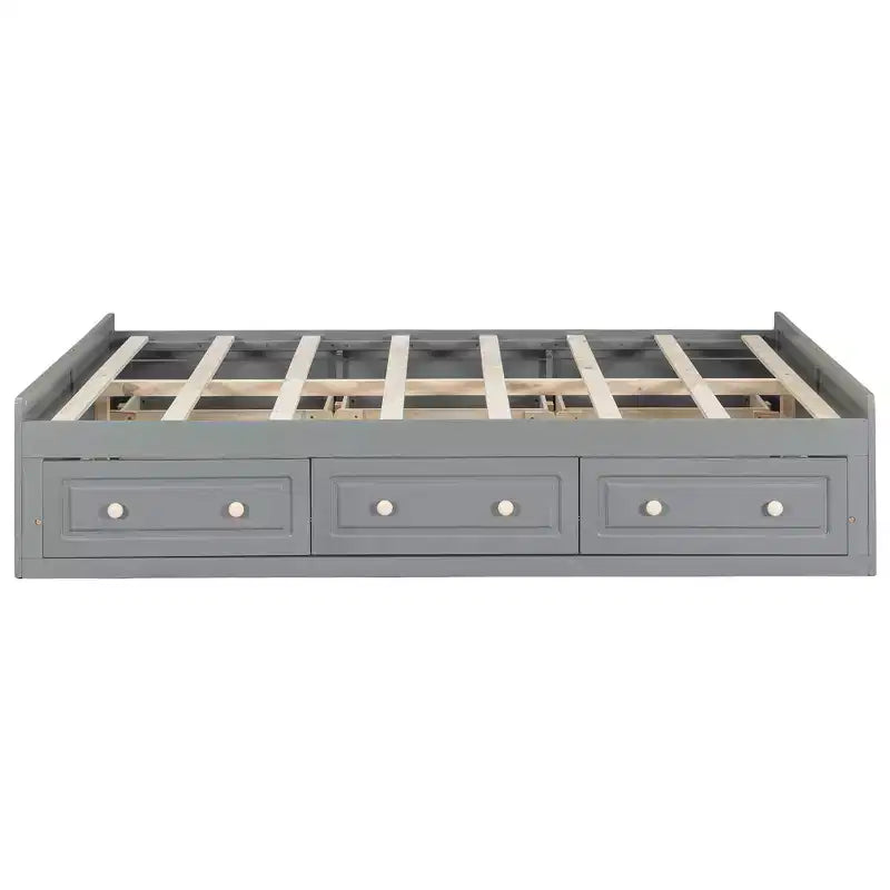 Letti Queen Size a Piattaforma con 6 Cassetti Contenitore, Telaio Letto Queen Size in Legno Rustico Senza Testiera, Grigio