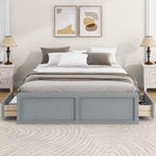 Letti Queen Size a Piattaforma con 6 Cassetti Contenitore, Telaio Letto Queen Size in Legno Rustico Senza Testiera, Grigio