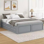 Letti Queen Size a Piattaforma con 6 Cassetti Contenitore, Telaio Letto Queen Size in Legno Rustico Senza Testiera, Grigio