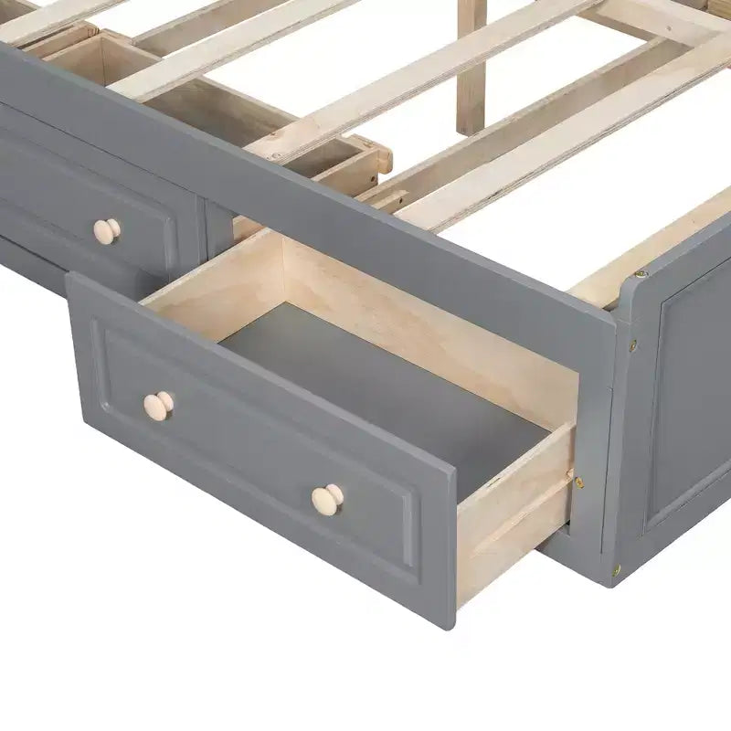 Letti Queen Size a Piattaforma con 6 Cassetti Contenitore, Telaio Letto Queen Size in Legno Rustico Senza Testiera, Grigio
