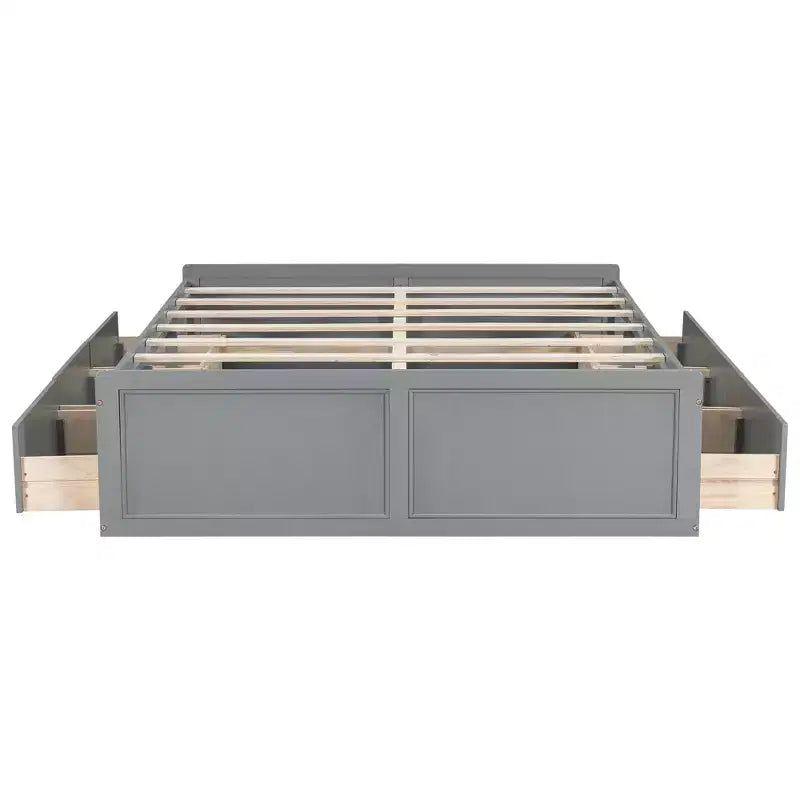 Letti Queen Size a Piattaforma con 6 Cassetti Contenitore, Telaio Letto Queen Size in Legno Rustico Senza Testiera, Grigio