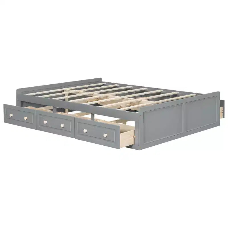 Letti Queen Size a Piattaforma con 6 Cassetti Contenitore, Telaio Letto Queen Size in Legno Rustico Senza Testiera, Grigio