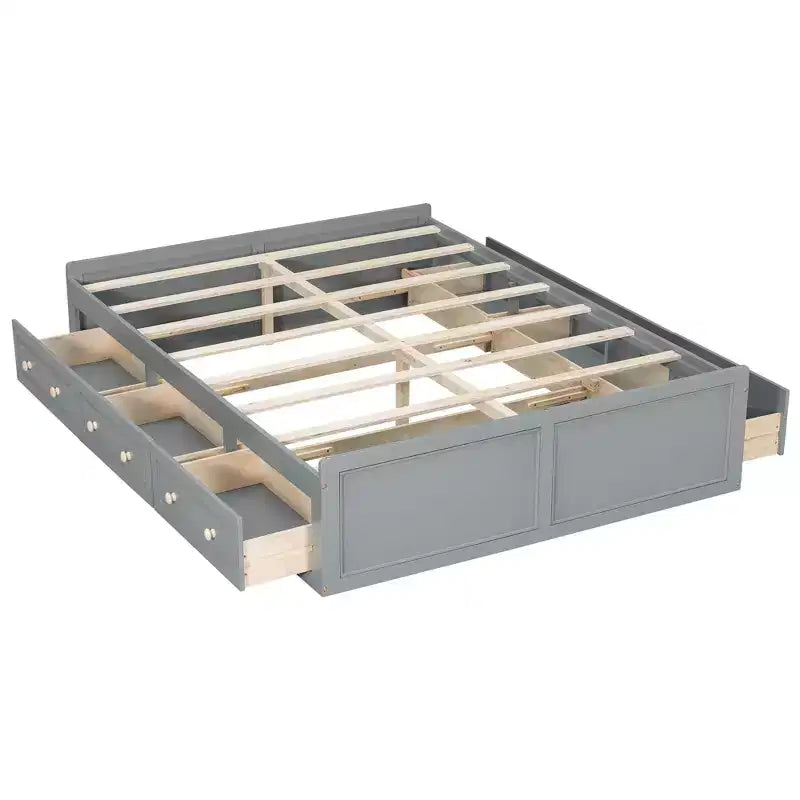 Letti Queen Size a Piattaforma con 6 Cassetti Contenitore, Telaio Letto Queen Size in Legno Rustico Senza Testiera, Grigio