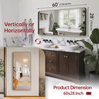 Specchio da bagno nero con cornice, 60x28, con vetro facile da pulire per case moderne