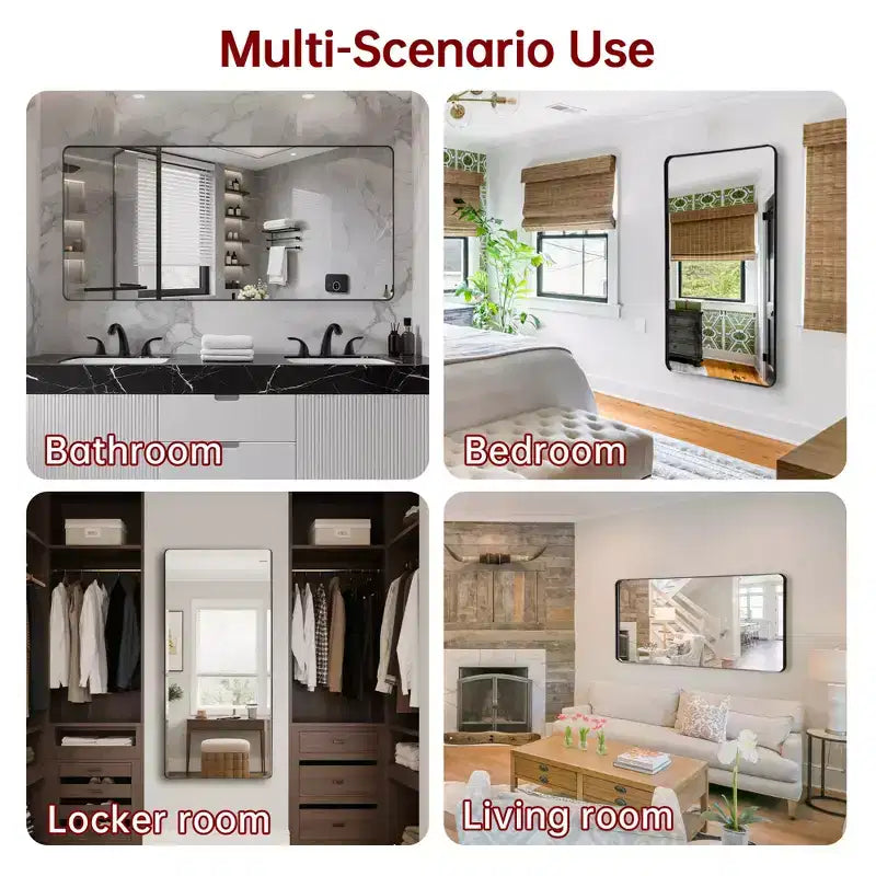 Specchio da bagno nero con cornice, 60x28, con vetro facile da pulire per case moderne