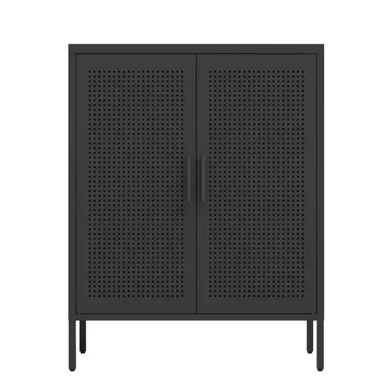 VIYET 31.5 Metal Storage Cabinet - 2 Doors & 2 Adjustable Shelves, Steel File Cabinet (No Lock), Black