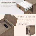 Tavolino Vintage Classico con Porte USB e 1 Cassetto con Portabicchieri, Tavolino Stretto da Divano per Soggiorno Camera da Letto