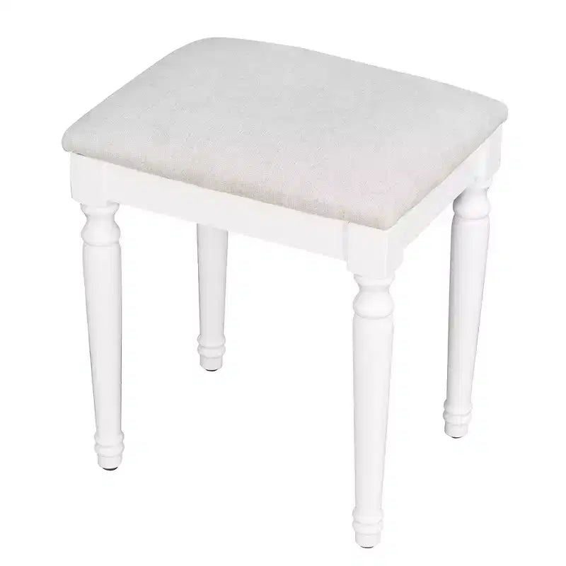 Toeletta Lillian Boho Modern in legno con specchio a tre ante, 13 lampadine, 5 cassetti e stazione di ricarica