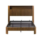 Struttura letto extra large da 84 pollici con testiera contenitore, stazione di ricarica integrata, design a onda, finitura noce