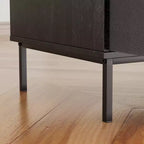 35 Supporto per giradischi ecologico con piano ribaltabile, Consolle multimediale in MDF nero + metallo con presa di corrente a 2 uscite e vano portaoggetti antipolvere