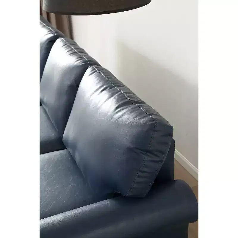 Divano componibile a 3 posti in ecopelle con contenitore e chiodini argentati, per soggiorno, blu navy