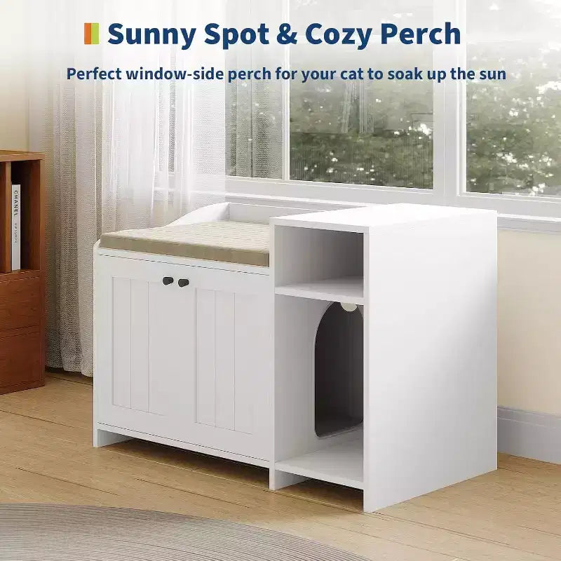Mobile Lettiera Nascosta con Contenitore, Stile Moderno Tavolino Laterale, Casetta Toilette per Gatti in Truciolato Bianco per Gatti da Interno, Controllo degli Odori e Design per la Privacy