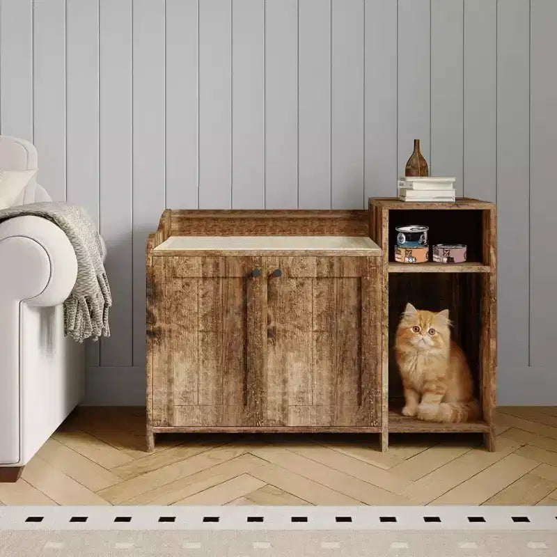 Mobile Lettiera Nascosta con Contenitore, Stile Moderno Tavolino Laterale, Casetta Toilette per Gatti in Truciolato Bianco per Gatti da Interno, Controllo degli Odori e Design per la Privacy
