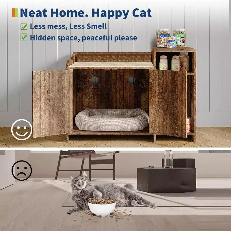 Mobile Lettiera Nascosta con Contenitore, Stile Moderno Tavolino Laterale, Casetta Toilette per Gatti in Truciolato Bianco per Gatti da Interno, Controllo degli Odori e Design per la Privacy