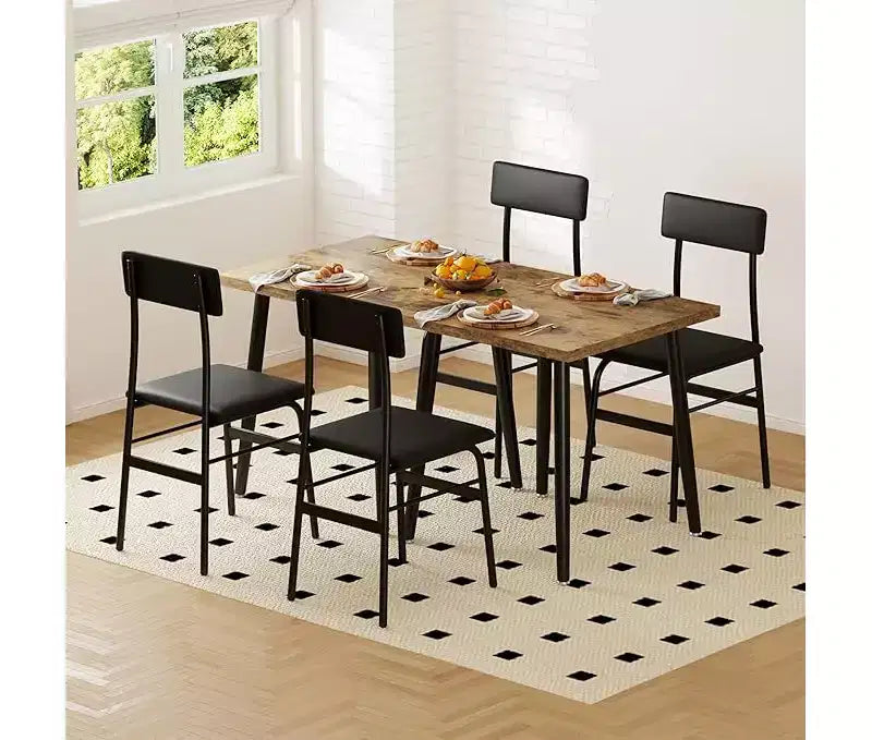 Set da pranzo compatto da 3 pezzi per 2 persone - Tavolo salvaspazio in legno e metallo con 2 sedie imbottite - Ideale per appartamenti e angoli colazione
