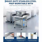 Tavolo in Acciaio Inox per Preparazione e Lavoro con Ruote Girevoli, Tavolo Commerciale da Cucina in Metallo Resistente con Ripiano Inferiore Regolabile per Ristorante