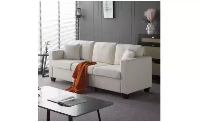 Divano moderno a 3 posti in velluto Teddy con cuscini dello schienale imbottiti, divano futon rivestito per soggiorno, appartamento