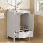 Mobile Bagno 60 cm, Lavello Moderno Incluso, Rubinetto Monoforo, Ante Texture, Cassetto, Gambe in Pino, Ampio Contenitore, Cerniere Ammortizzate