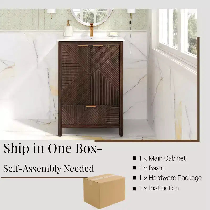 Mobile Bagno 60 cm, Lavello Moderno Incluso, Rubinetto Monoforo, Ante Texture, Cassetto, Gambe in Pino, Ampio Contenitore, Cerniere Ammortizzate