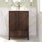Bathroom Vanity 24-Inch, Modern Sink Combo, Single-Hole Faucet, Textured Doors, Drawer, Pine Legs, Large Storage, Soft-Close Hinges