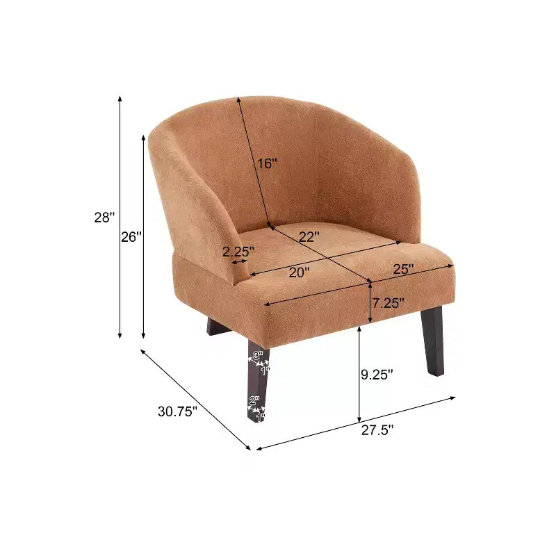 Poltrona Moderna con Schienale a Botte, Sedia Comoda Imbottita con 3 Gambe in Legno Massello, Poltrone a Botte per Soggiorno, Camera da Letto