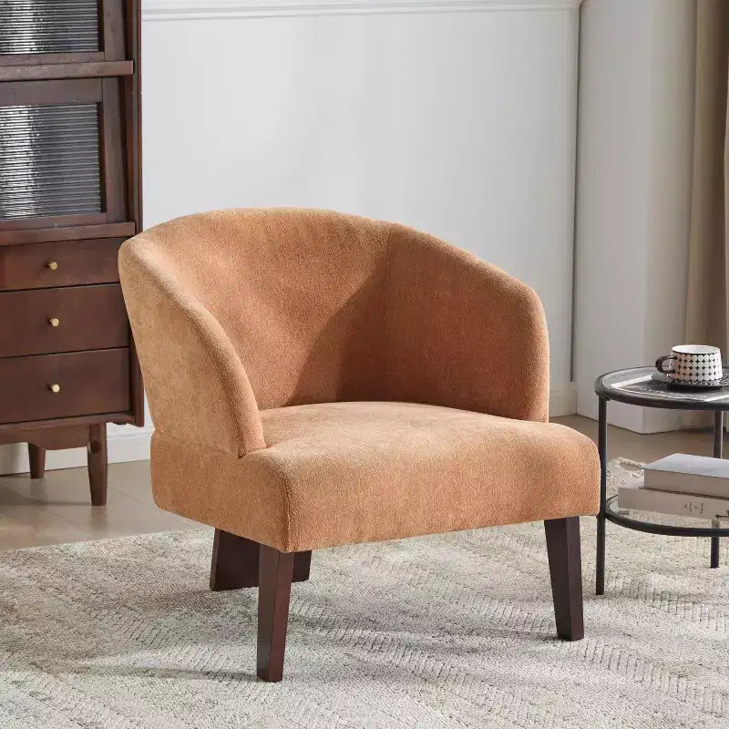 Poltrona Moderna con Schienale a Botte, Sedia Comoda Imbottita con 3 Gambe in Legno Massello, Poltrone a Botte per Soggiorno, Camera da Letto