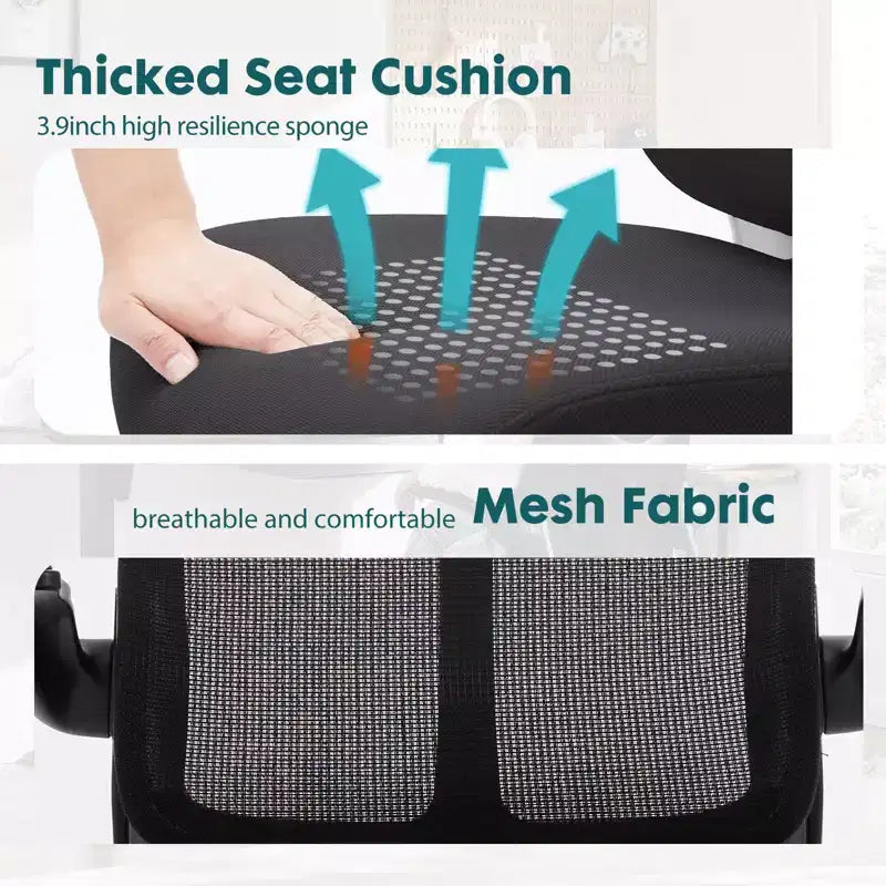 Sedia da computer ergonomica con braccioli ribaltabili, sedia da scrivania con supporto lombare, sedia girevole con ruote per casa, ufficio
