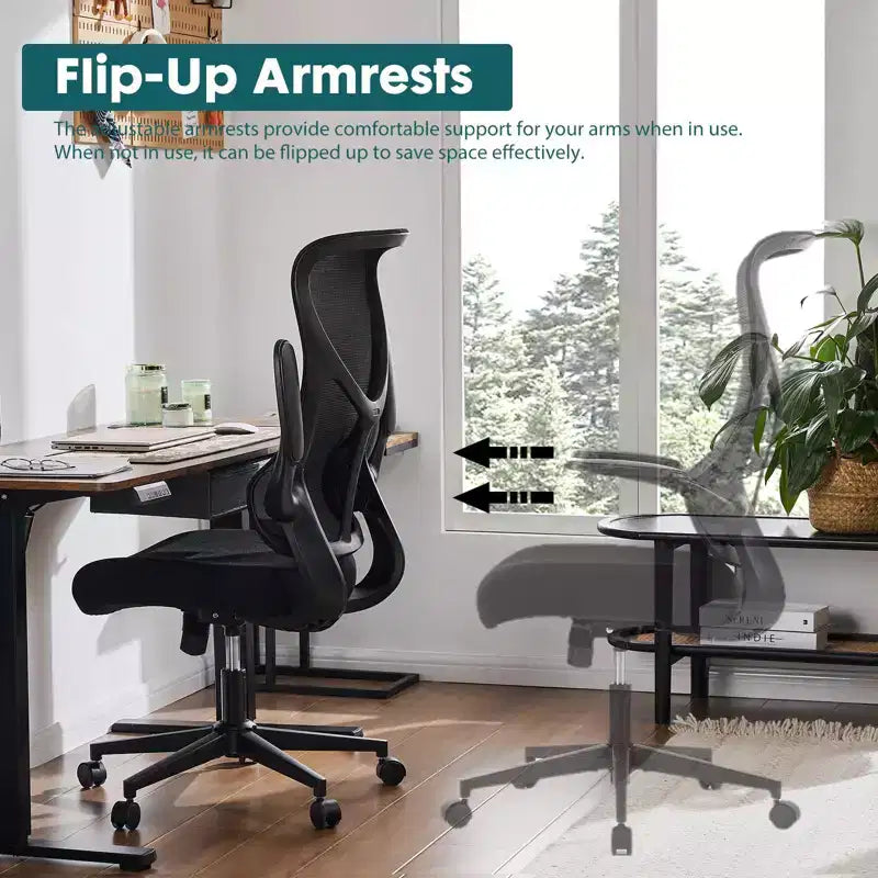 Sedia da computer ergonomica con braccioli ribaltabili, sedia da scrivania con supporto lombare, sedia girevole con ruote per casa, ufficio