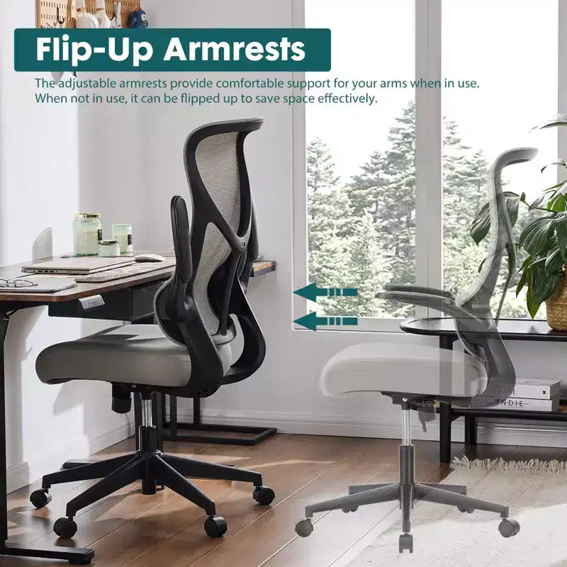 Sedia da computer ergonomica con braccioli ribaltabili, sedia da scrivania con supporto lombare, sedia girevole con ruote per casa, ufficio